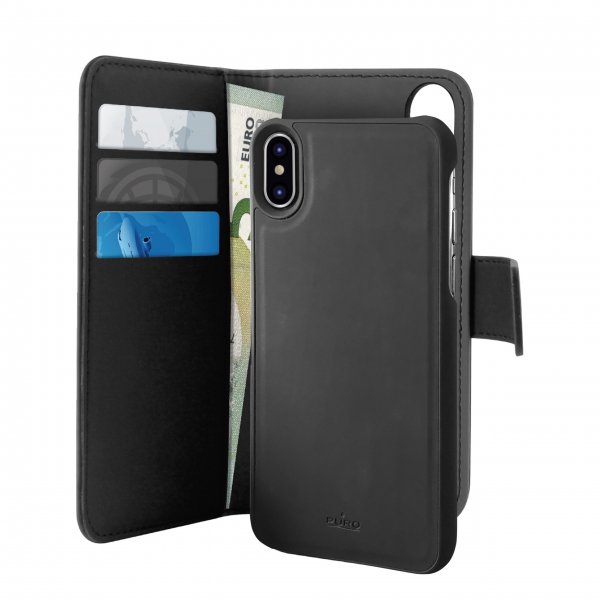 Puro iPhone X/iPhone Xs Lompakkokotelo Detachable 2 in 1 Musta