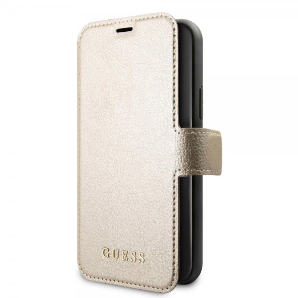 Guess iPhone 11 -suojakotelo, nahkatekstuuri, kulta