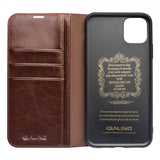 Qialino iPhone 11 Pro Max -kotelo, aitoa nahkaa, korttipaikat, ruskea