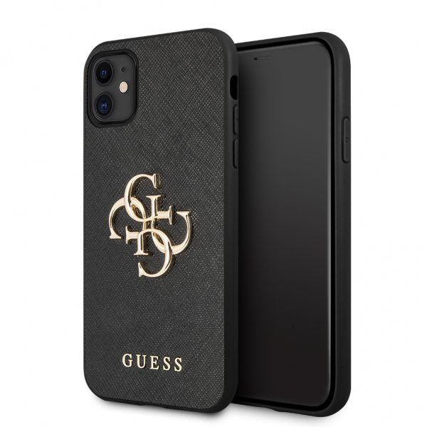 Guess iPhone 11 -suojakuori 4G Logo Saffiano, musta