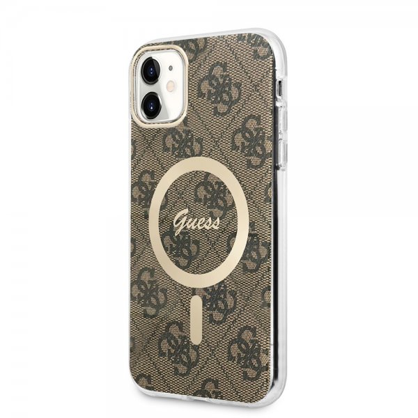 Guess iPhone 11 -suojakuori 4G Pattern MagSafe, ruskea