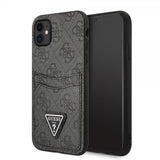 Guess iPhone 11 -suojakuori, Double Cardslot Metal Triangle, musta