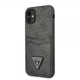Guess iPhone 11 -suojakuori, Double Cardslot Metal Triangle, musta