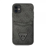 Guess iPhone 11 -suojakuori, Double Cardslot Metal Triangle, musta