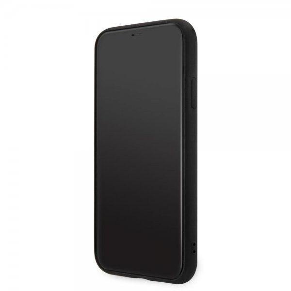 Guess iPhone 11 -suojakuori, Double Cardslot Metal Triangle, musta