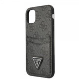 Guess iPhone 11 -suojakuori, Double Cardslot Metal Triangle, musta