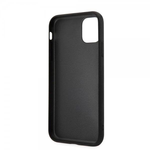Guess iPhone 11 -suojakuori, Double Cardslot Metal Triangle, musta
