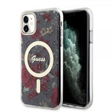 Guess iPhone 11 -suojakuori Flower MagSafe Kaki