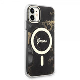 Guess iPhone 11 -suojakuori Golden Marble MagSafe, musta