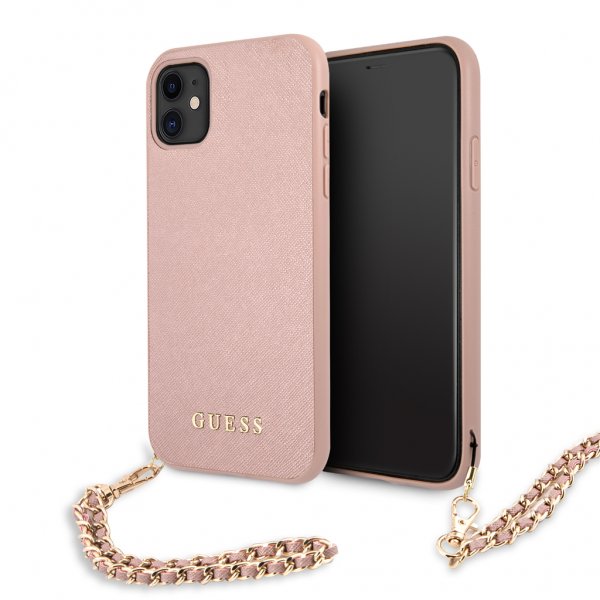 Guess iPhone 11 -suojakuori Saffiano Chain, pinkki