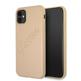 Guess iPhone 11 -suojakuori, Saffiano Vintage Script, kulta