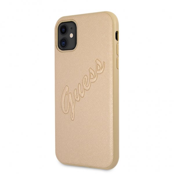 Guess iPhone 11 -suojakuori, Saffiano Vintage Script, kulta