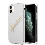 Guess iPhone 11 -kuori Vintage Script, kulta, läpinäkyvä