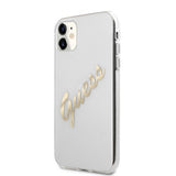 Guess iPhone 11 -kuori Vintage Script, kulta, läpinäkyvä