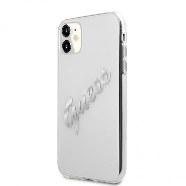 Guess iPhone 11 -suojakuori Vintage Script Silver Klar