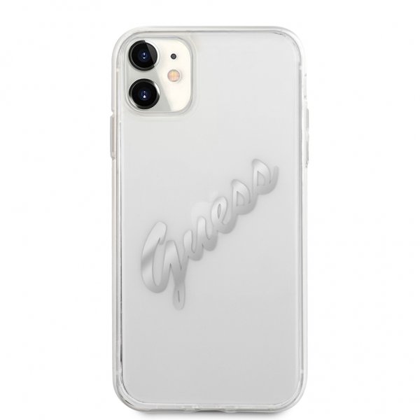 Guess iPhone 11 -suojakuori Vintage Script Silver Klar