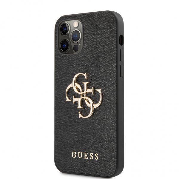 Guess iPhone 12/iPhone 12 Pro Kuori 4G Logo Saffiano Musta