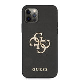 Guess iPhone 12/iPhone 12 Pro Kuori 4G Logo Saffiano Musta
