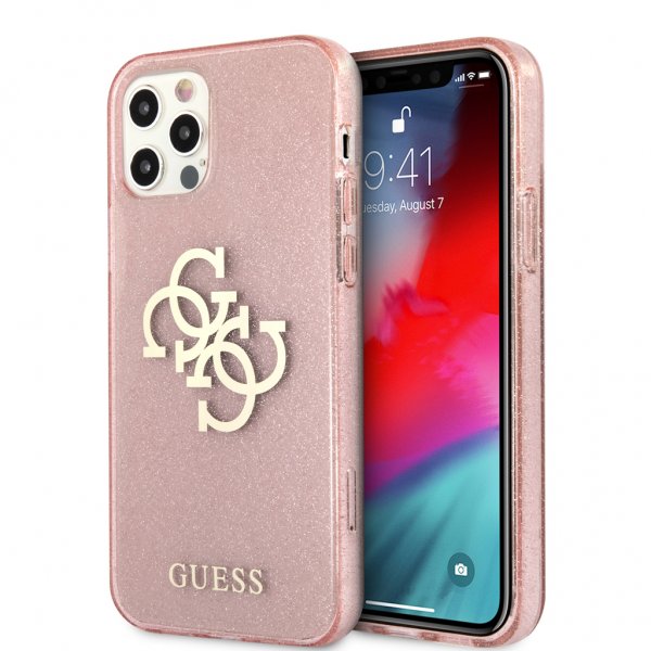 Guess iPhone 12/iPhone 12 Pro Kotelo Täysi Kimalle Ruusu