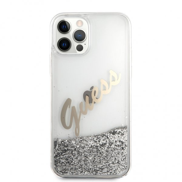 Guess iPhone 12/iPhone 12 Pro Kotelo Liquid Glitter Vintage Silver