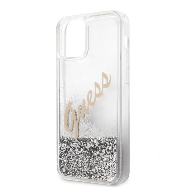 Guess iPhone 12/iPhone 12 Pro Kotelo Liquid Glitter Vintage Silver