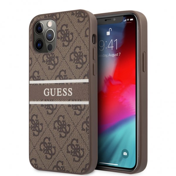 Guess iPhone 12/iPhone 12 Pro Kuori Printed Stripe Ruskea