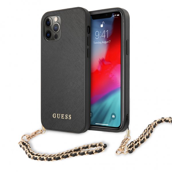 Guess iPhone 12/iPhone 12 Pro -kotelo Saffiano Chain Musta