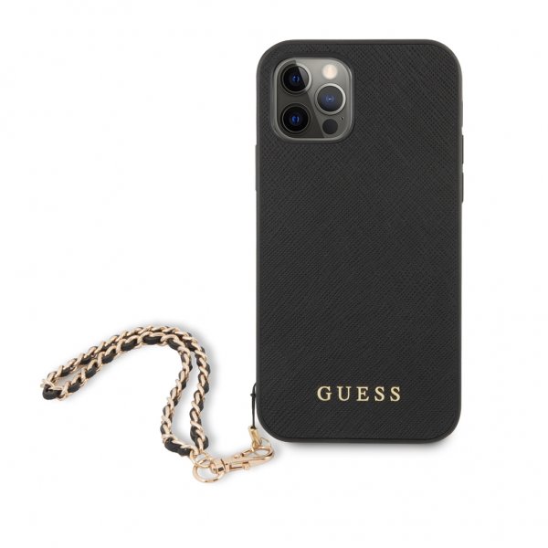 Guess iPhone 12/iPhone 12 Pro -kotelo Saffiano Chain Musta