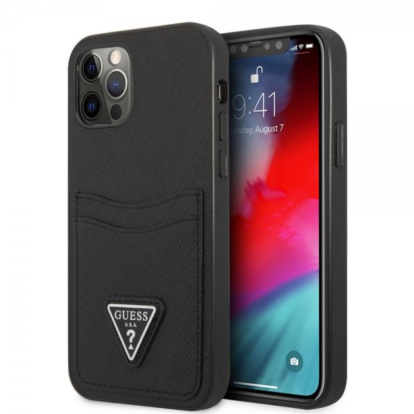 Guess iPhone 12/iPhone 12 Pro Suojakuori Saffiano Double Cardslot Musta