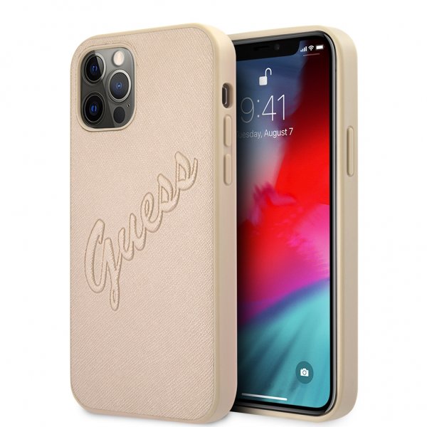 Guess iPhone 12/iPhone 12 Pro Suojakuori Saffiano Vintage Script Kulta