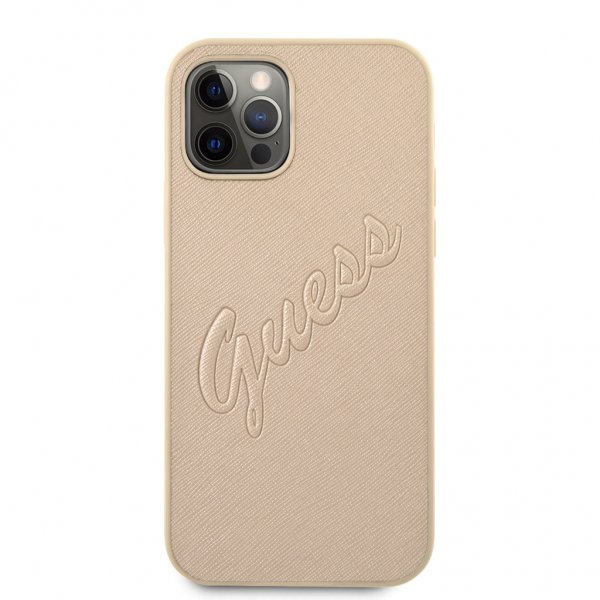 Guess iPhone 12/iPhone 12 Pro Suojakuori Saffiano Vintage Script Kulta