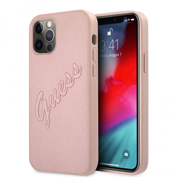 Guess iPhone 12/iPhone 12 Pro Suojakuori Saffiano Vintage Script Ruusukulta