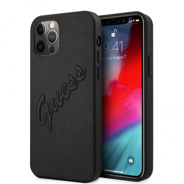 Guess iPhone 12/iPhone 12 Pro Suojakuori Saffiano Vintage Script Musta