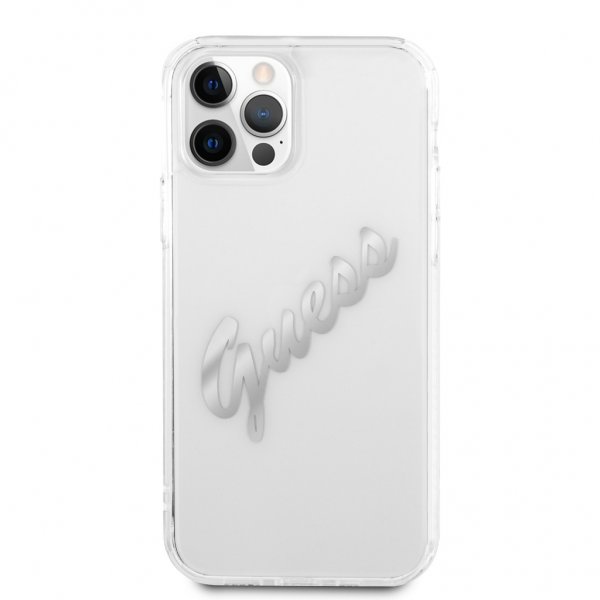 Guess iPhone 12/iPhone 12 Pro Kuori Vintage Script Silver Läpinäkyvä