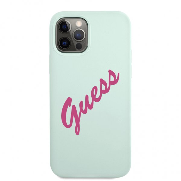 Guess iPhone 12/iPhone 12 Pro -kotelo Vintage Silicone Script, sininen