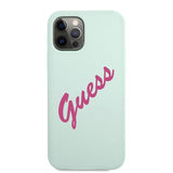 Guess iPhone 12/iPhone 12 Pro -kotelo Vintage Silicone Script, sininen