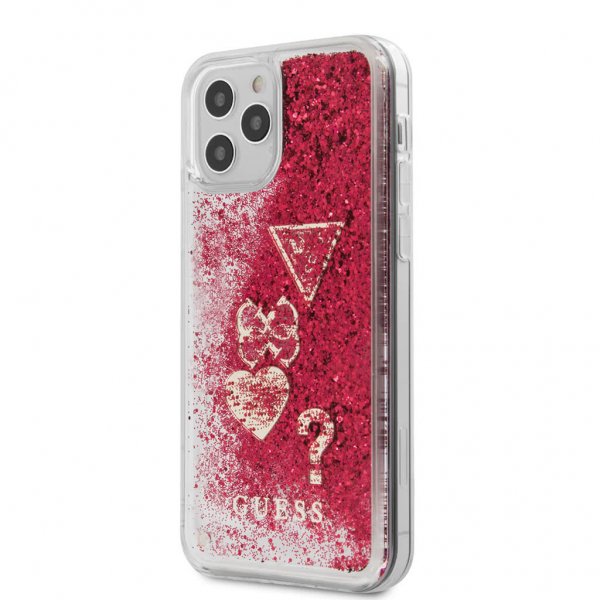 Guess iPhone 12/iPhone 12 Pro Kuori Liquid Glitter Charms Raspberry