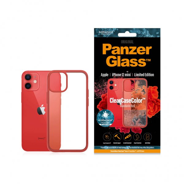 PanzerGlass iPhone 12 Mini ClearCase Color -suojakuori, mandariininpunainen