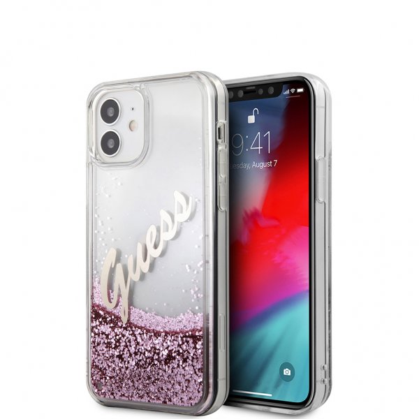 Guess iPhone 12 Mini Kuori Liquid Glitter Vintage Pink