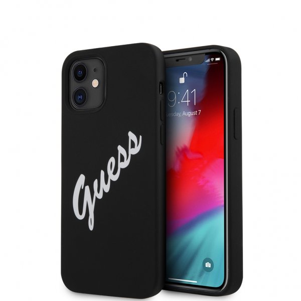 Guess iPhone 12 Mini Kuori Vintage Silicone Musta
