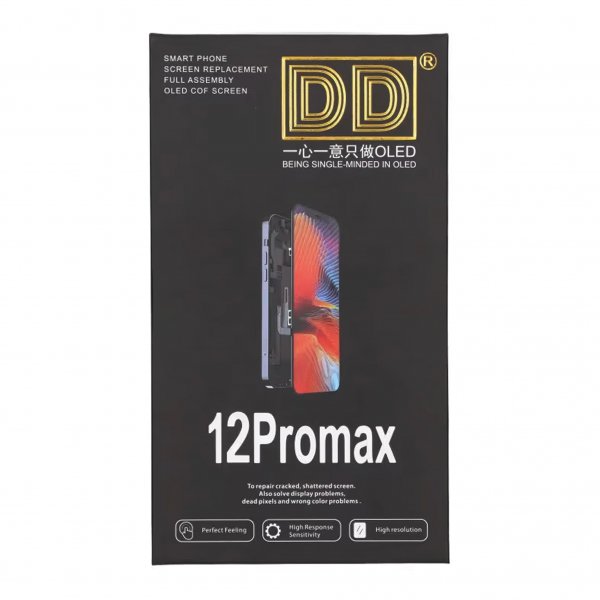 iPhone 12 Pro Max kova OLED-näyttö korkealaatuinen musta (DD-merkki)