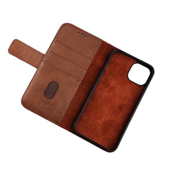 Rvelon iPhone 12 Pro Max Kotelo, aitoa nahkaa, ruskea