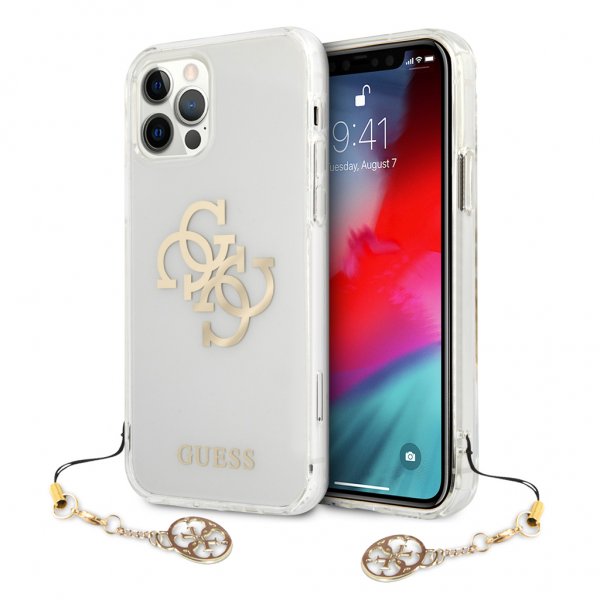 Guess iPhone 12 Pro Max -kuori 4G Logo Kulta Läpinäkyvä