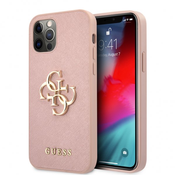 Guess iPhone 12 Pro Max -kuoret 4G Logo Saffiano Pinkki
