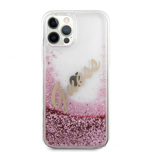 Guess iPhone 12 Pro Max -kuoret Liquid Glitter Vintage Rosa