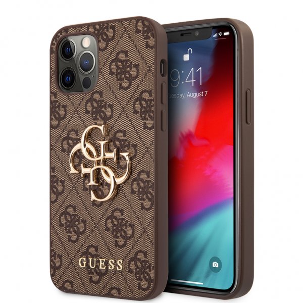 Guess iPhone 12 Pro Max Kuori Metal Logo Ruskea