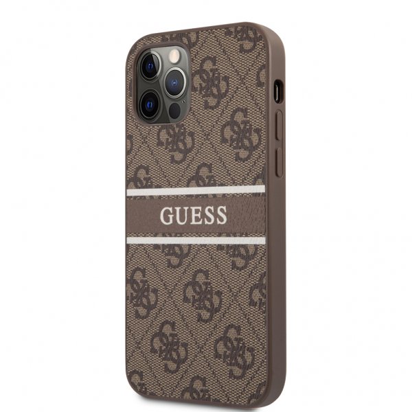 Guess iPhone 12 Pro Max Kuori Printed Stripe Ruskea