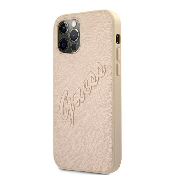 Guess iPhone 12 Pro Max -kuoret, Saffiano Vintage Script, kulta