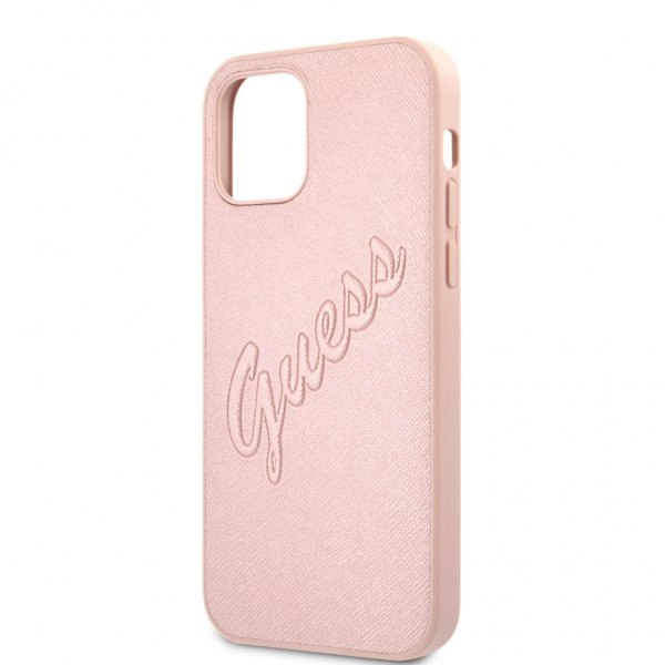 Guess iPhone 12 Pro Max -kuoret Saffiano Vintage Script Ruusukulta