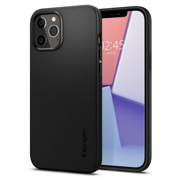 Spigen iPhone 12 Pro Max Kuori Thin Fit Musta